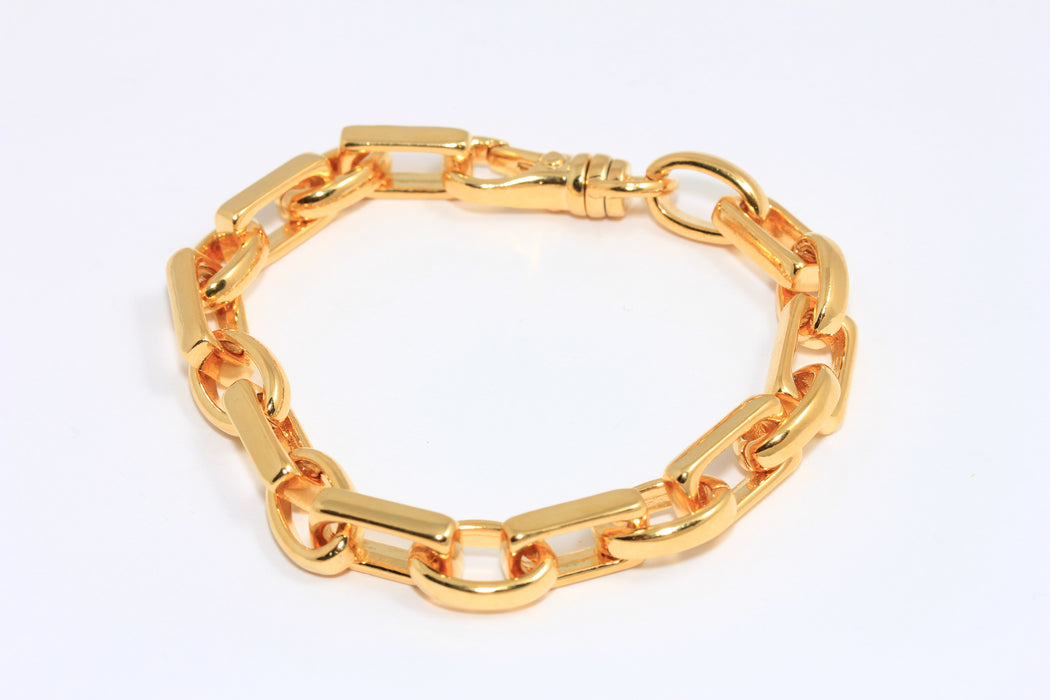 24k Shiny Gold Chain Oval Link Bracelet, Rectangle Bracelet, Statement Bracelets, BRT490-6