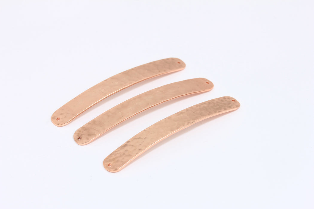 7x50mm Rose Gold Plated Curved Bar, 2 Hole Connector Bar, Hammered Bracelet Bar, BRT490-13