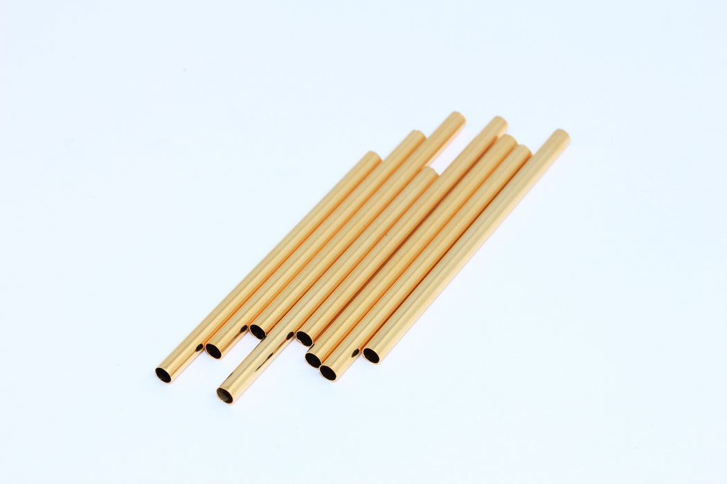 3x50mm 24 Ayar Parlak Altın Tüpler, Uzun Tüp Boncuklar, Kolye Tüpleri, Ara Parça Tüpleri, BRT297