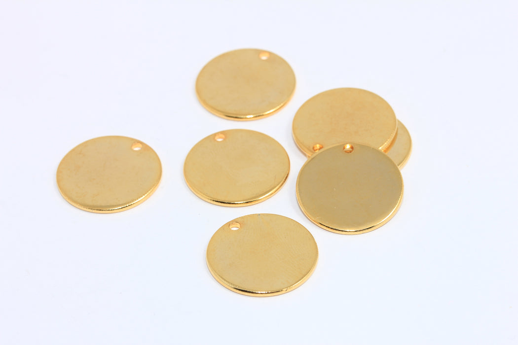 20mm 24k Shiny Gold Coins, Round Charms, Disc Charm, Personalized Disc, Stamping Tag, BRT344