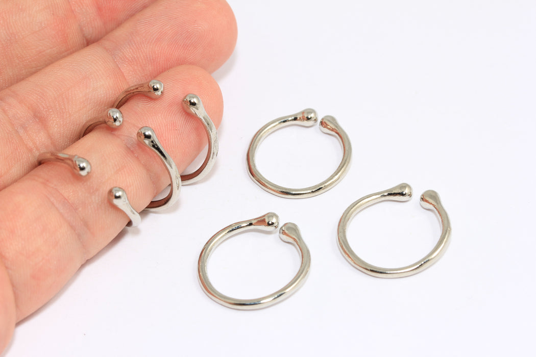 17-18mm Rhodium Plated Ball Ring, Double Ball Rİng, Open Minimalist Ring, BRT490-8