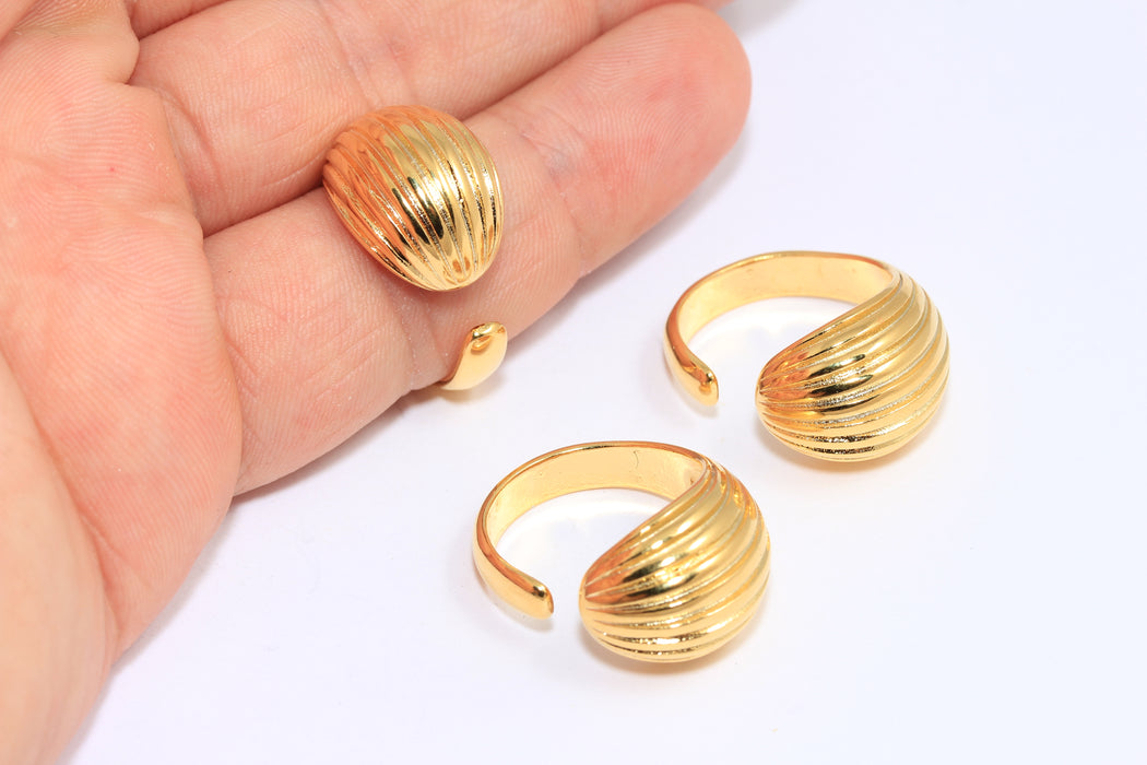 17-18mm 24k Shiny Gold Shell Rings, Open Sea Shell Rings, Statement Rings, MLS186