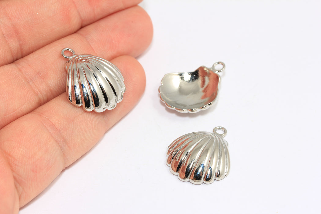 17x21mm Rhodium Plated Sea Shell Charm, Seashell Beads, Seashell Pendant, BRT413