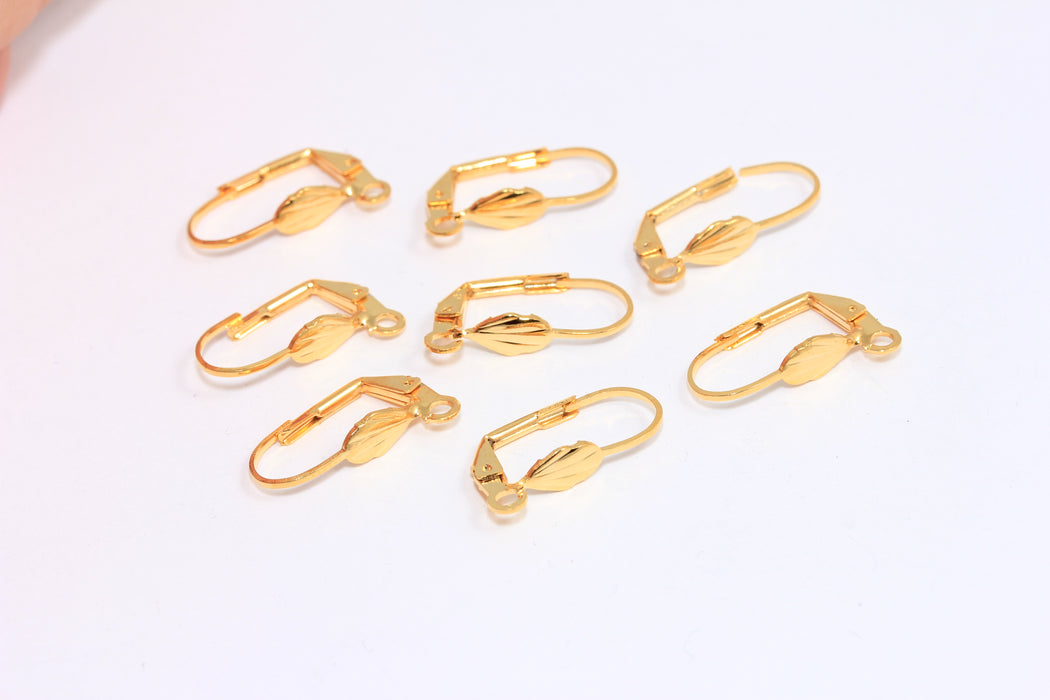 Lever Back With Loop, Leaf Earrings