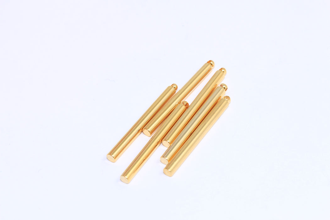 3x30mm 24k Shiny Gold Plated Bar, Round Vertical Bar Pendant, BRT448