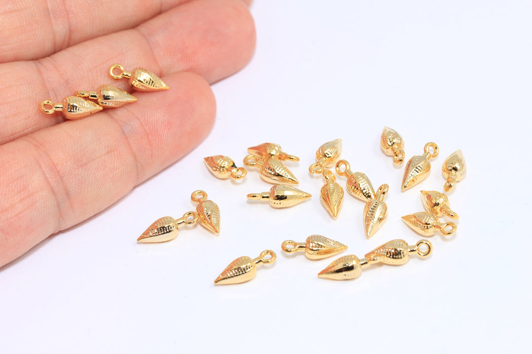 4x10mm 24k Shiny Gold Drop Charms, Mini Drop Pendant, Leaf Drop Charms, BRT368