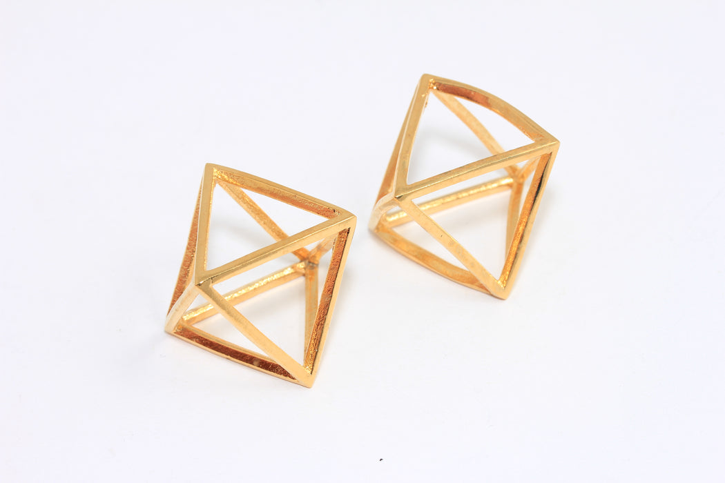 20x33mm 24k Shiny Gold Plated Pyramid Pendant, Diamond Necklace, Open Prism Charms, BRT367