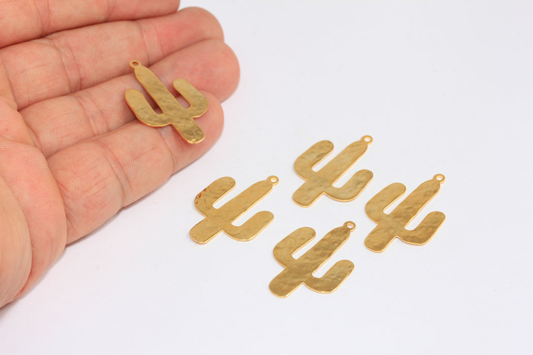 20x31mm 24k Shiny Gold Cactus Charms, Hammered Cactus Pendant, Desert Cactus Charm, BRT363