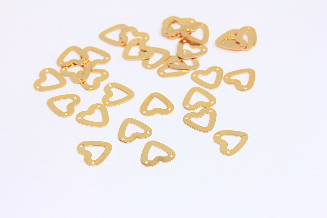 10mm 24k Shiny Gold Heart Charms, Connector Charms, Heart Pendant, Outline Heart Charm, BRT475