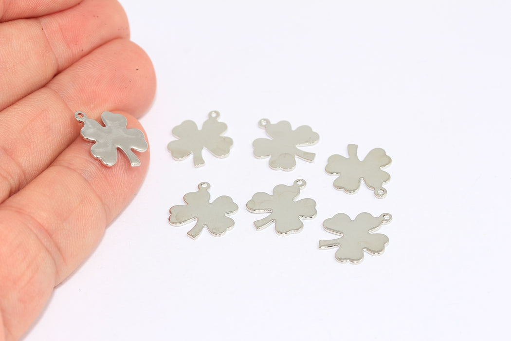 13mm Rhodium Plated Daisy Bracelet Charm, Daisy Flower Charms, Clover Necklace, BRT181