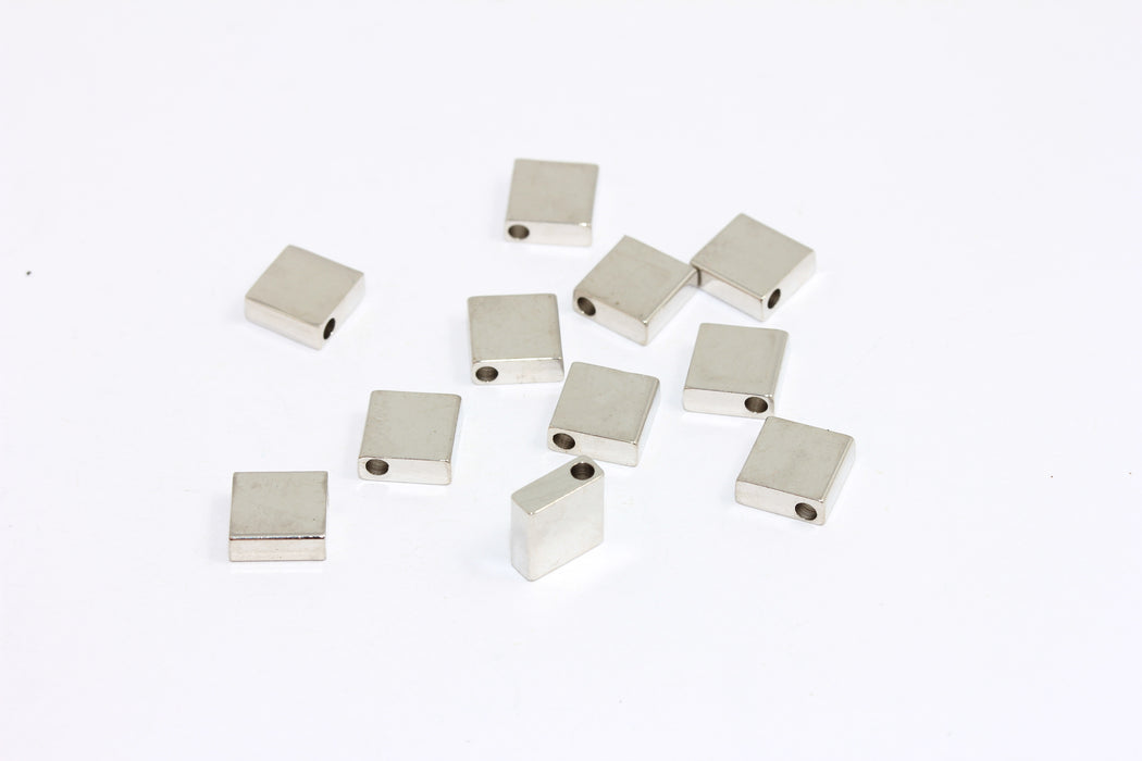 8mm Silver Plated Cube Beads, Spacer Beads, Geometric Beads, Flat Square Charms, BRT260