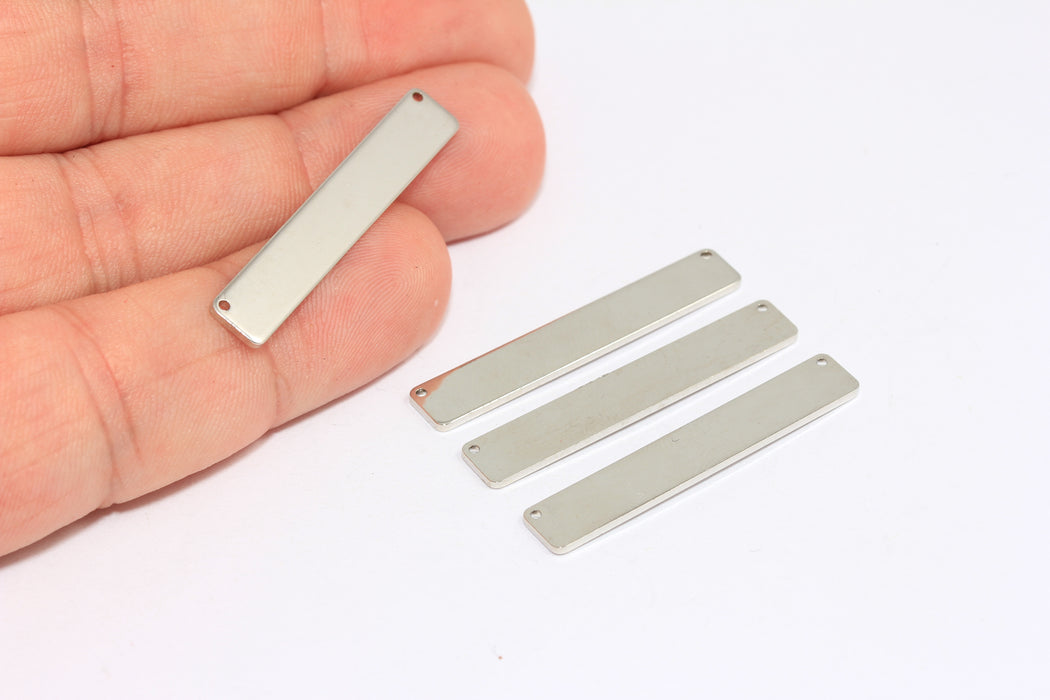6x35mm Rhodium Plated Nameplate Bar, Stamping Blanks, Nameplate Bar Necklace, BRT3