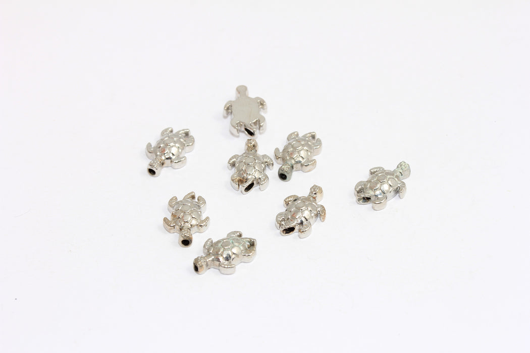 8x12mm Rhodium Plated Tortoise Charm, Turtle Charms, Bracelet Beads, Turtle Beads, BRT69