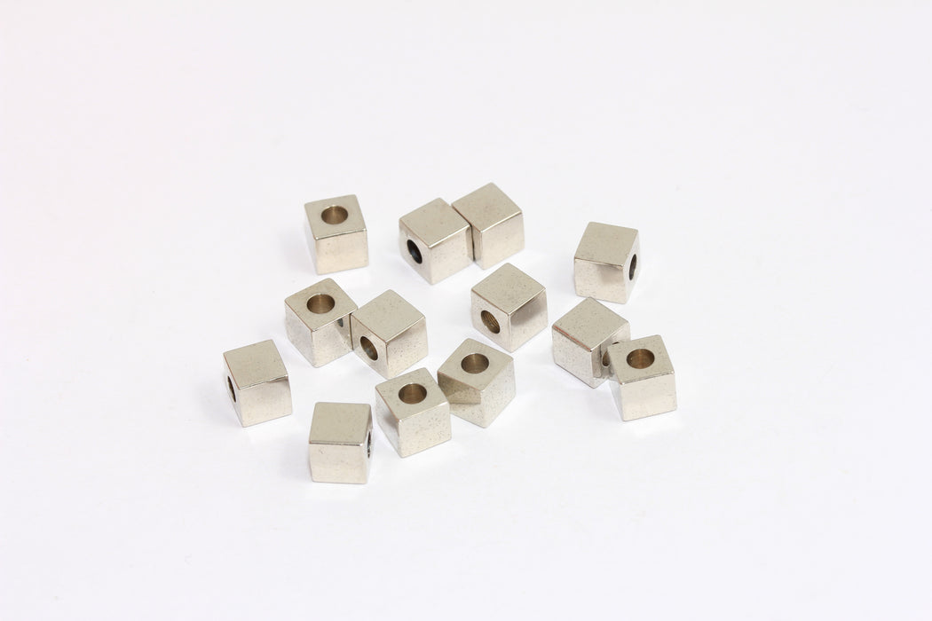 6mm Rhodium Plated Cube Beads, Cube Bracelet Charms, BRT531