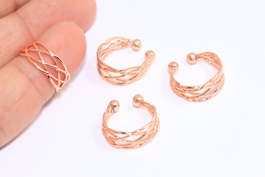 16-17mm Rose Gold Plated Ring Setting, Triple Wire Ring, Filigree Stacking Ring, ROSE17