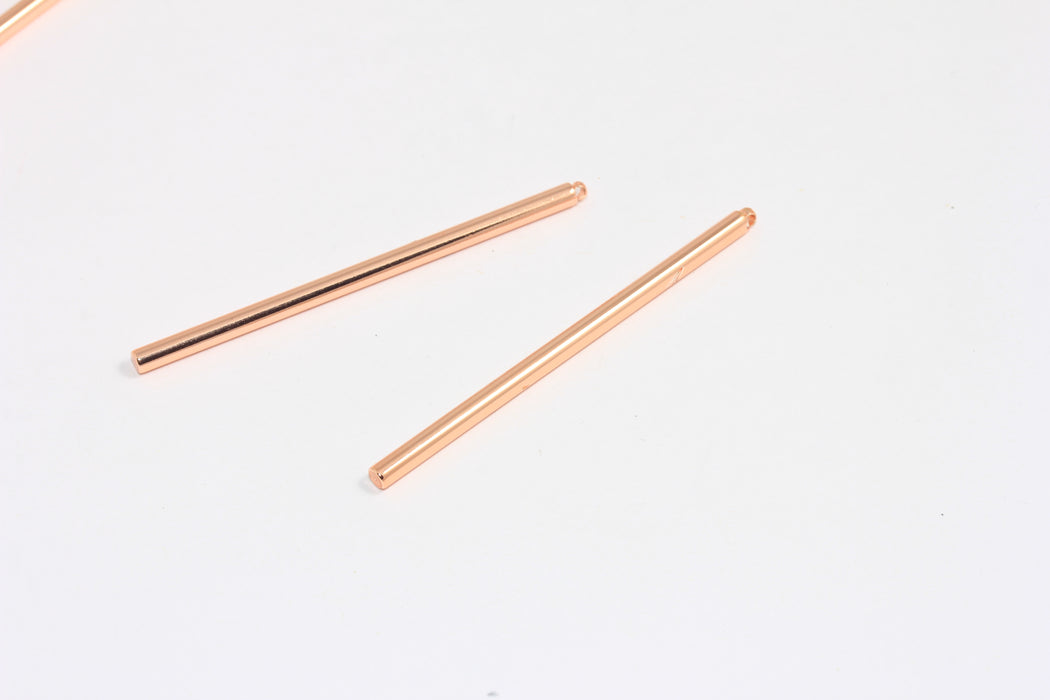 3x60 mm Gül Altın Külçe Charm, Uzun Külçe Kolye, Gül Altın Külçe, Yuvarlak Dikey Külçe, ROSE81