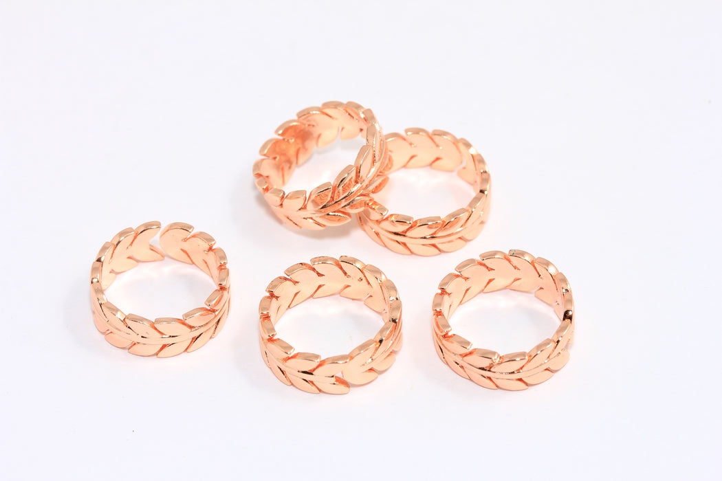 16-17mm Rose Gold Flower Rings, Rose Gold Leaf Rings, ROSE104