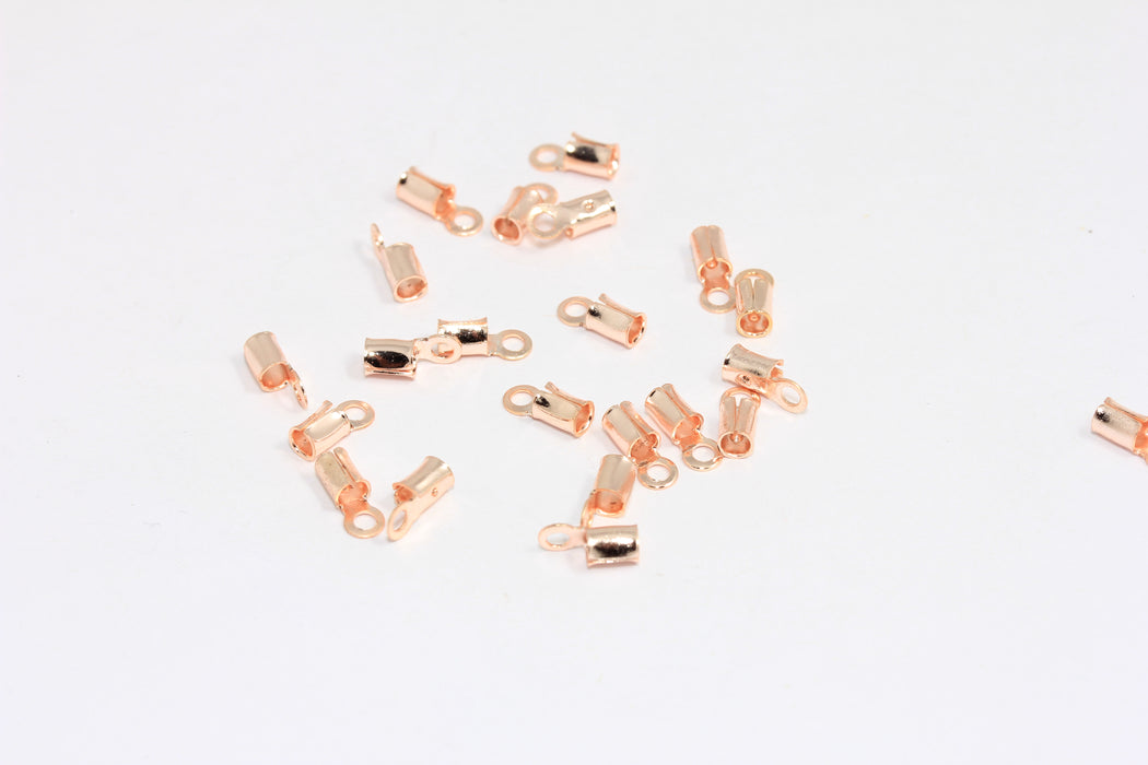 3x7mm Rose Gold Cord Crimps, Fold Over Cord End Tips, Inner 2,3mm, ROSE46