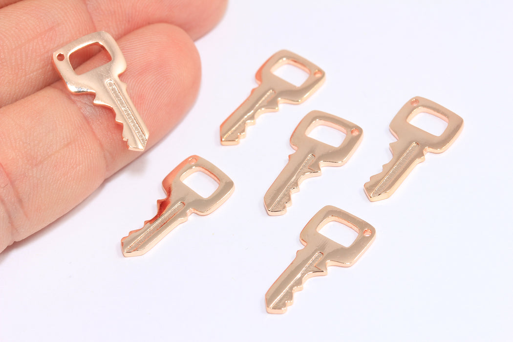 10x20 mm Gül Altın Kaplama Anahtar Takıları, Anahtar Kolye Ucu, Anahtar Boncukları, Kolye Anahtar Takısı, ROSE124