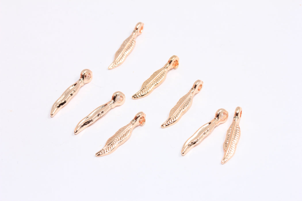 3x18 mm Gül Altın Kaplama Yaprak Takılar, Yaprak Kolye, Küçük Yaprak Boncuklar, ROSE294