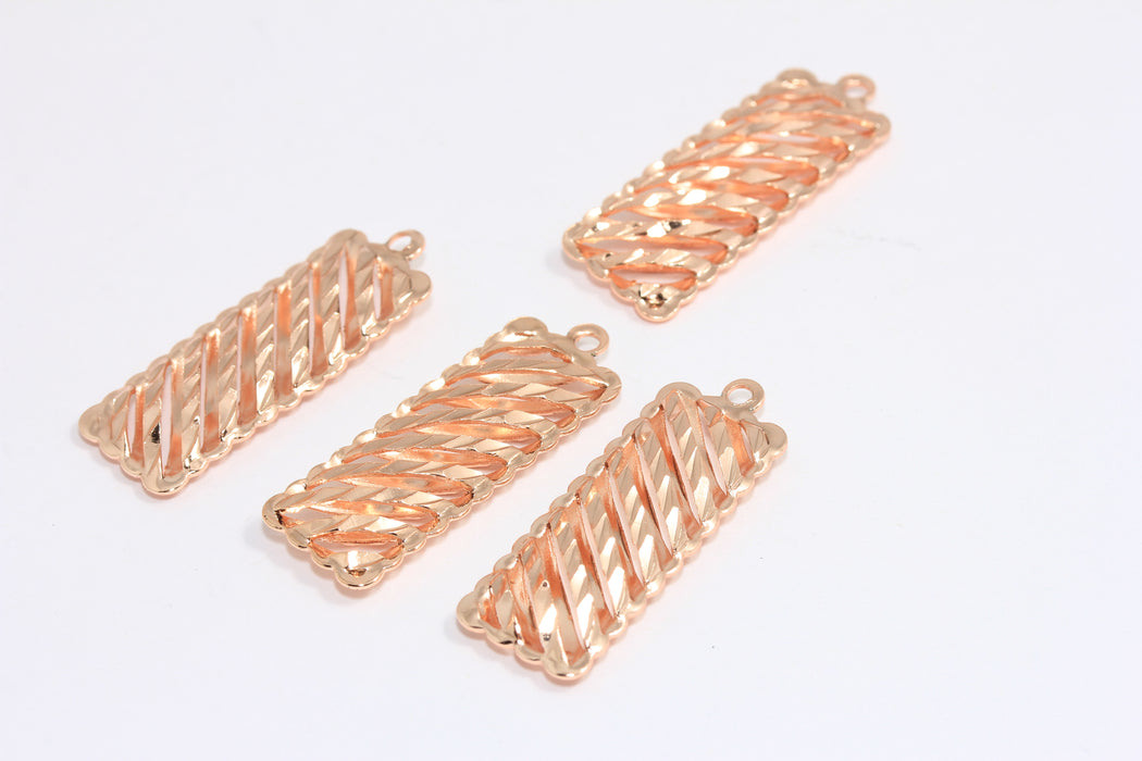12x30 mm Gül Altın Kaplama Çubuk, Dantel Kolye, Uzun Çubuk Kolye, Filigran Çubuk Takılar, ROSE231