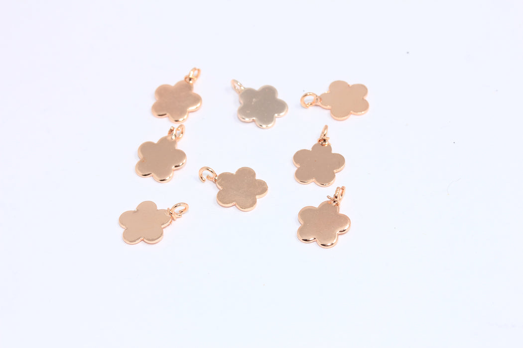 9mm Rose Gold Daisy Charm, Cute Clover Bracelet Beads, ROSE256