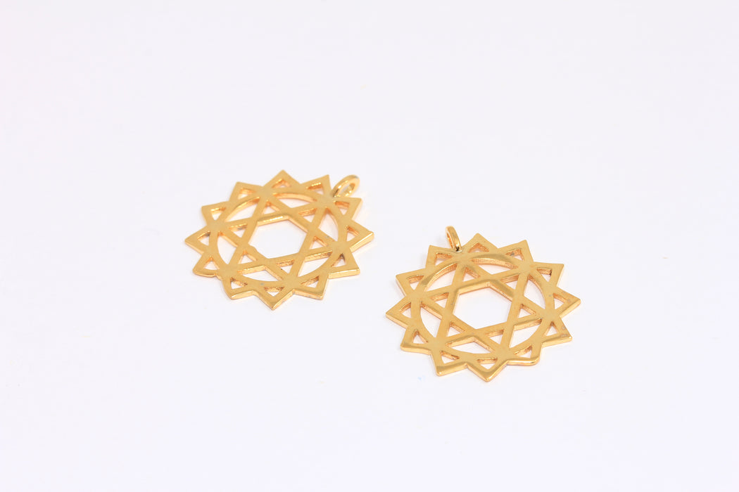 25x28mm 24k Shiny Gold Chakra Charms, Zen Medallion Pendant, BRT666