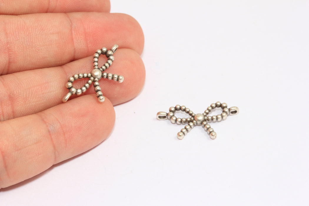 12x25 mm Antik Gümüş Fiyonk Takılar, Fiyonk Bilezik Bağlantı Takıları, Sevimli Fiyonk Takılar, XP466