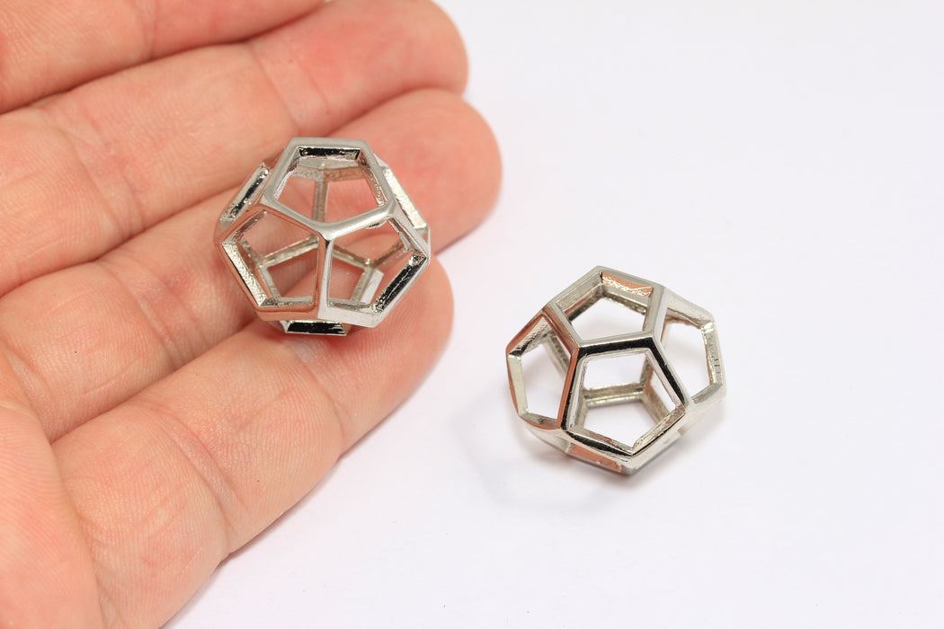 18x10mm Gümüş Kaplama Açık Piramit Boncuklar, 3D Prizma Boncuklar, Piramit Kolye Ucu, BRT643