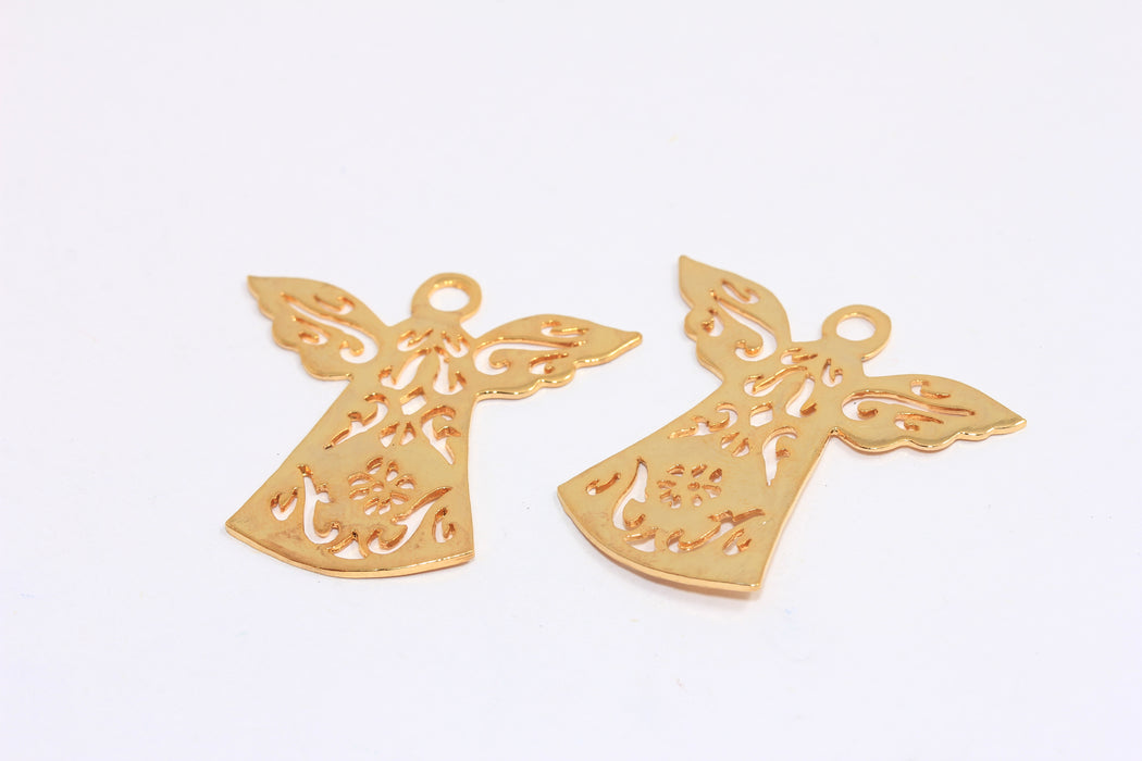 33x34mm 24 Ayar Parlak Altın Melek Takıları, Filigran Melek Kolye, BRT560