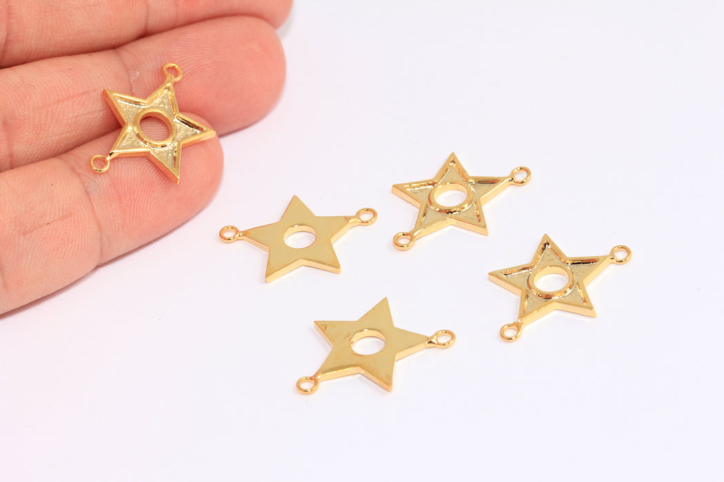 15x22mm 24k Shiny Gold Star Charms, Two Hole Charms, Star Connector, Cabochon Star Beads,ROSE289