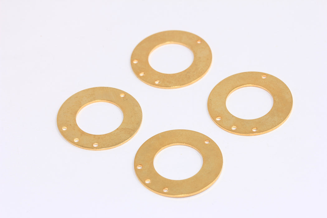 25mm 24k Shiny Gold Plated Round Disc, Earring Settings, 3 Hole Pendant, BRT742