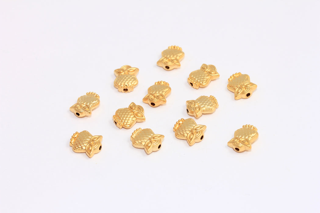 8x10mm 24k Matt Gold Owl Charms, Owl Beads, Owl Bracelet Charms, BRT629