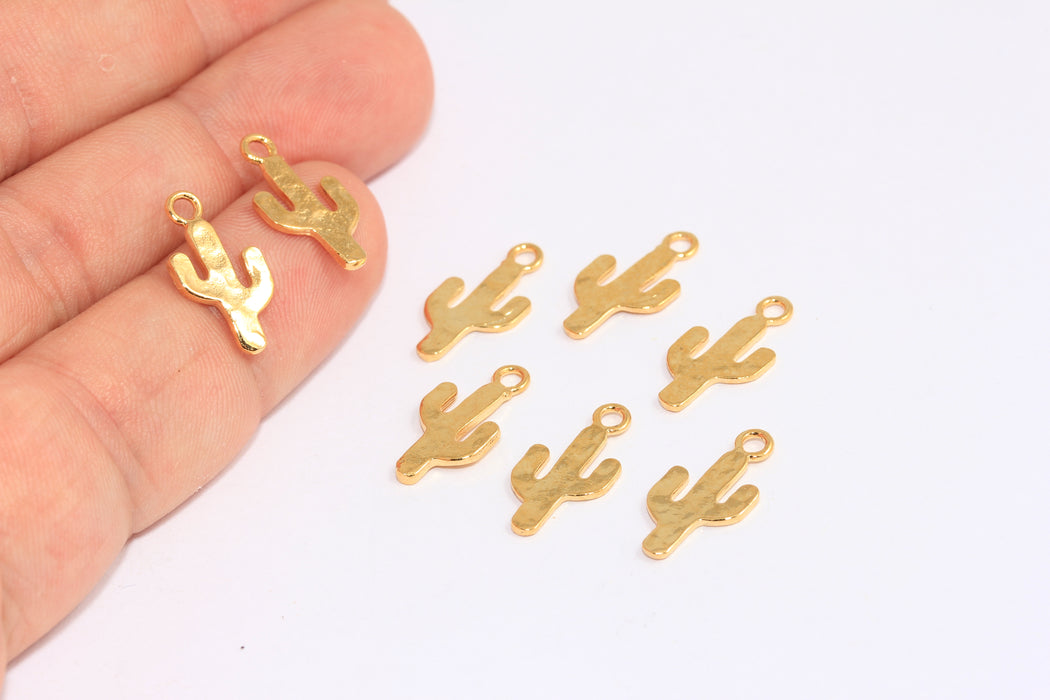 8x16mm 24k Shiny Gold Cactus Beads, Hammered Cactus Pendant, Desert Cactus Charm, BRT120