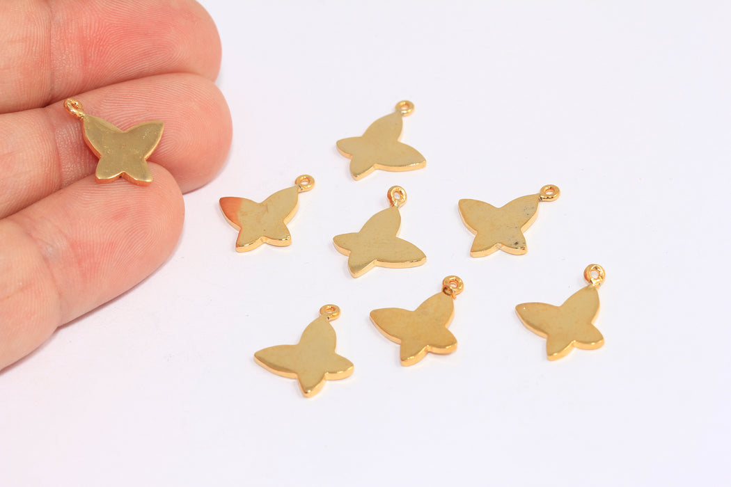 12mm 24k Shiny Gold Butterfly Charms, Butterfly Pendant, BRT752