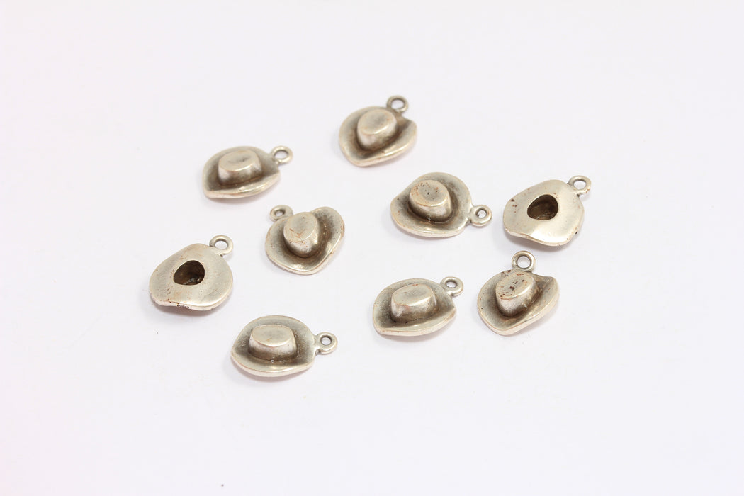 10,5mm Antique Silver Cowboy Hat Charms, Western Cowboy Hat Beads, XP443