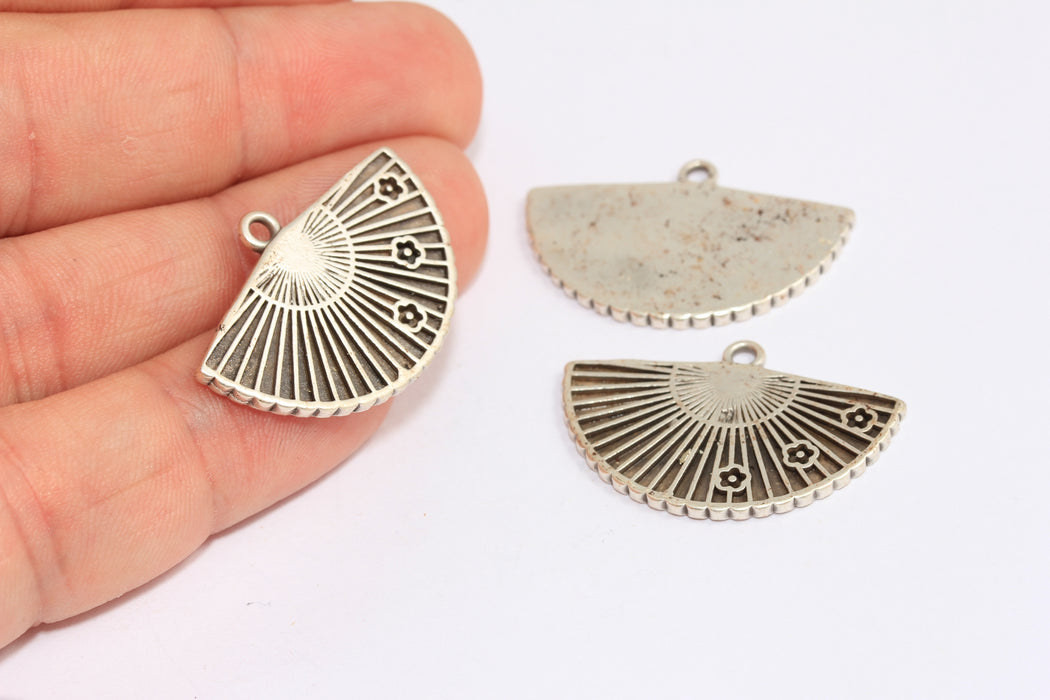 17,5x32 mm Antik Gümüş Sektör Takıları, Yelpaze Kolye, Yelpaze Kabaşon Takısı, XP503