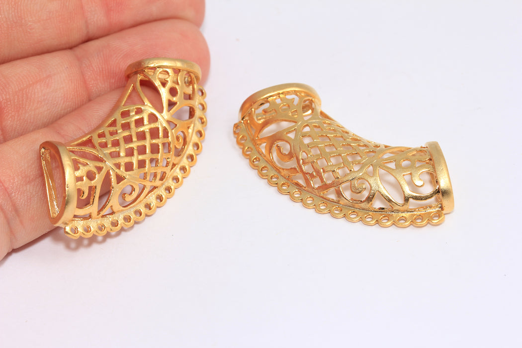 20x47mm 24k Shiny Gold Pendant Bail, Collar Tubes, Choker Settings, Filigree Pendant Bail, BRT725