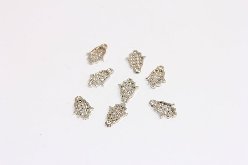 7x12 mm Rodyum Kaplamalı Hamsa Charm, Gümüş Hamsa Boncukları, Fatima Eli Charmları, BRT779