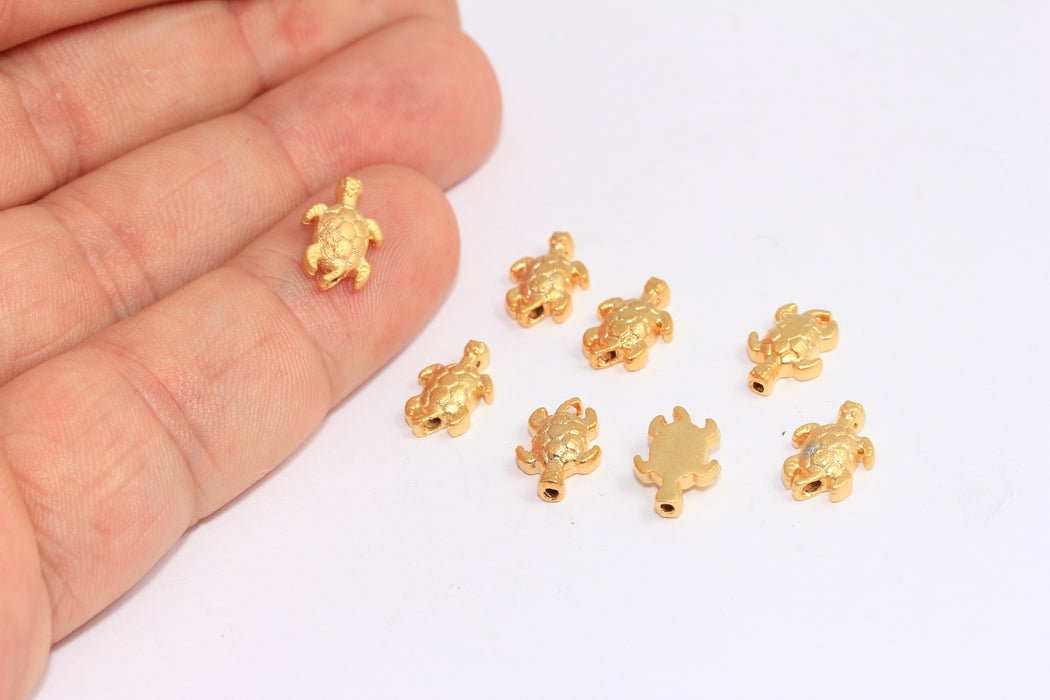 8x12mm 24k Matt Gold Tortoise Charm, Gold Turtle Beads, BRT628