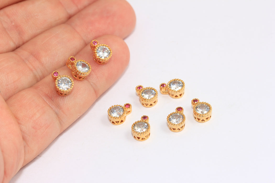 6x8mm 24 Ayar Parlak Altın Damla Boncuklar, Kübik Zirkonya Çerçeve Damlası, Beyaz Taş Damla Kolye, BRT842