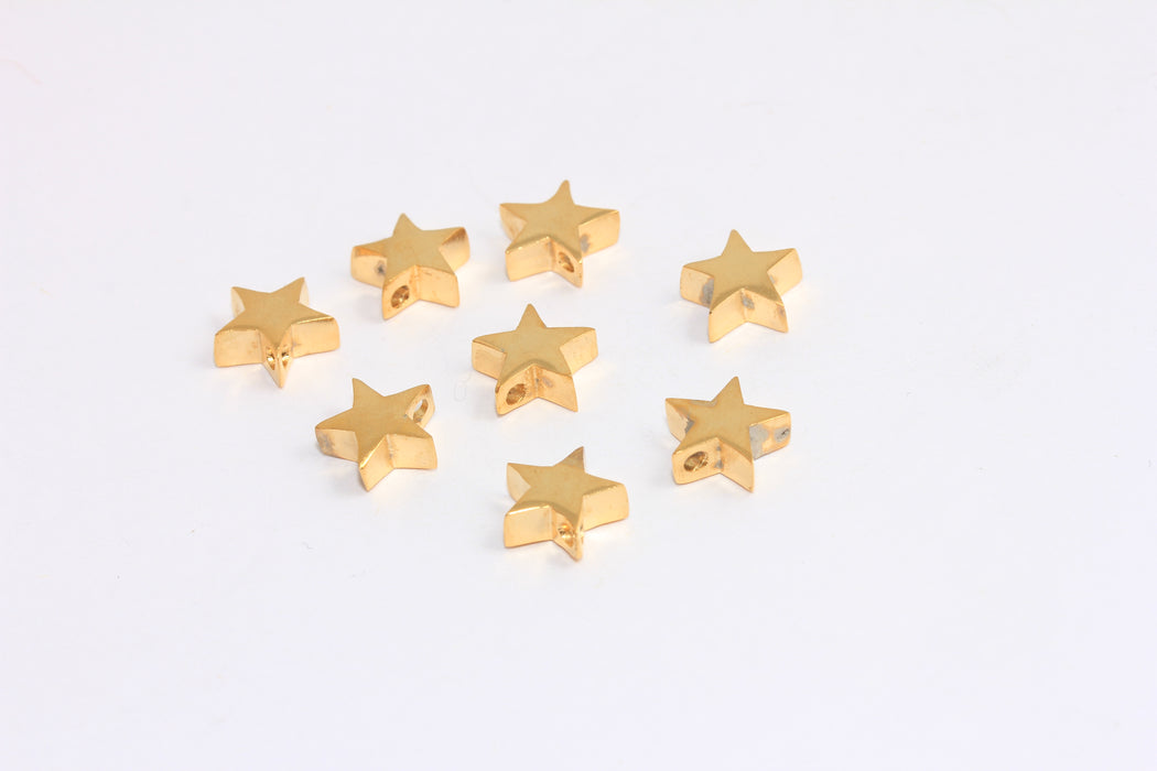 10mm 24k Shiny Gold Plated Star Beads, Star Charms, Top Hole Star, Star Spacer Beads, BRT636