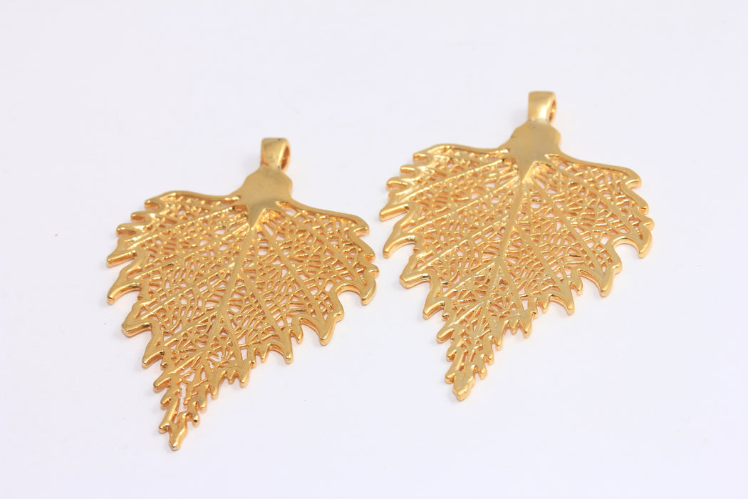 37x55mm 24k Matt Gold Flower Pendant, Filigree Leaf Charms, BRT615