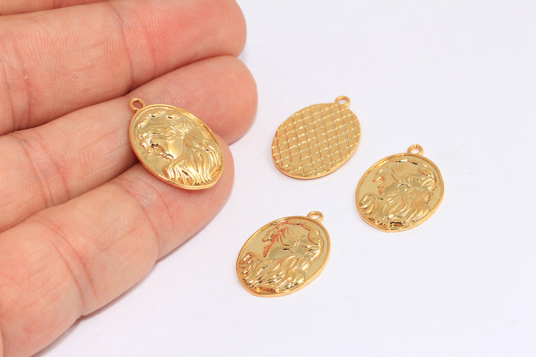 15x21mm 24k Shiny Gold Medallion Charm, Girl Coin Medallion, BRT624