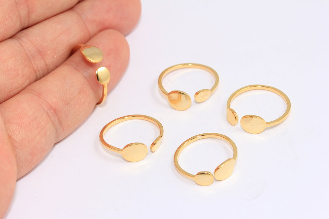 16-17mm 24k Shiny Gold Ring, Delicate Gold Ring, Double Coin Bar Ring, BRT889