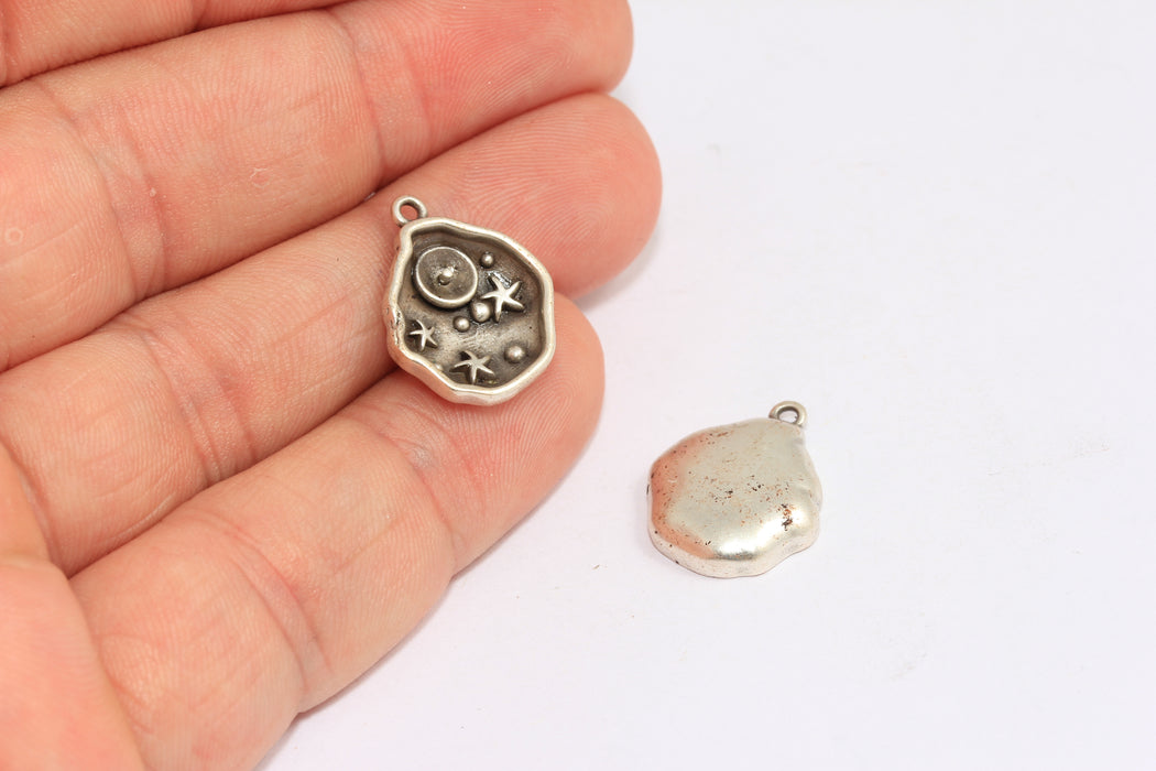15,5x16mm Antik Gümüş Deniz Takıları, Deniz Kabuğu Boncukları, Deniz Hayvanları, Deniz Yıldızı Boncukları, XP547