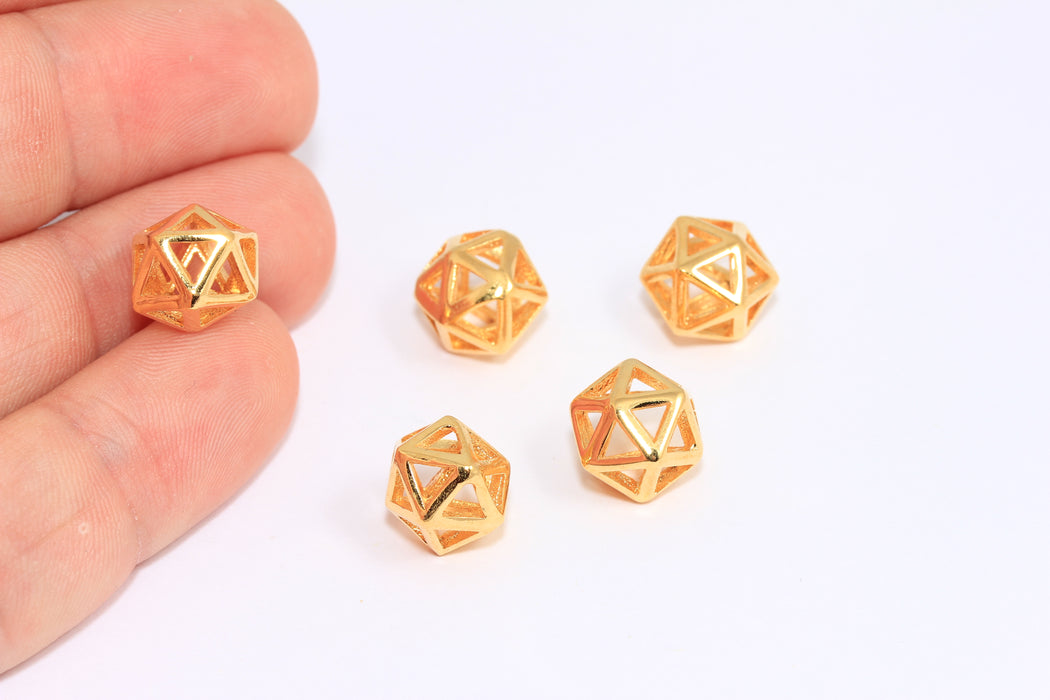 10mm 24k Shiny Gold Open Prism Charm, 3D Cube Charms, ROSE250-1
