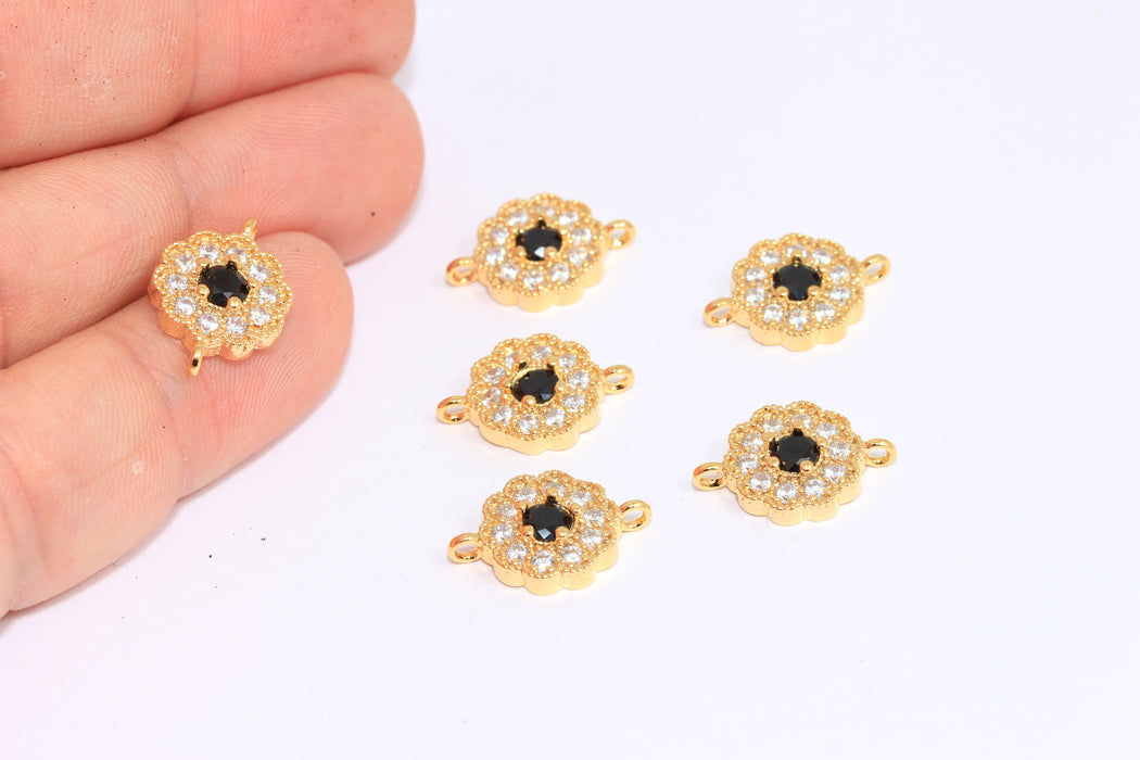 11,5 mm 24 ayar Parlak Altın Çiçek Takıları, Mikro Döşeme Kübik Zirkonya Beyaz Taş Çiçek Bağlantı Takıları, ROSE258