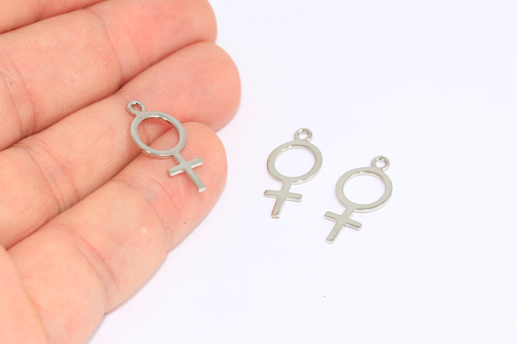 10 mm Rodyum Kaplama Kadın Cinsiyet İşareti Charm'ları, Kadın Sembolü Charm'ı, ROSE15-1