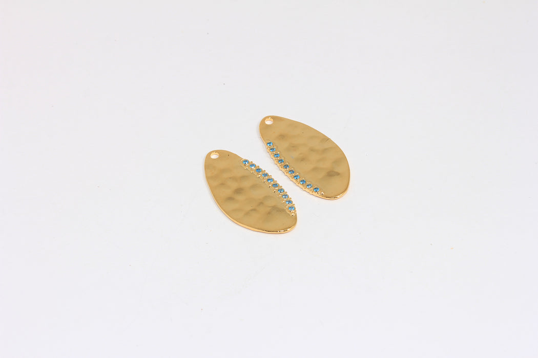 16x34mm 24 Ayar Parlak Altın Çekiçle Dövülmüş Damla Küpe Takıları, Kübik Zirkonya Damla Küpe Takıları, Mikro Döşeme Turkuaz Taş Takıları, ROSE36